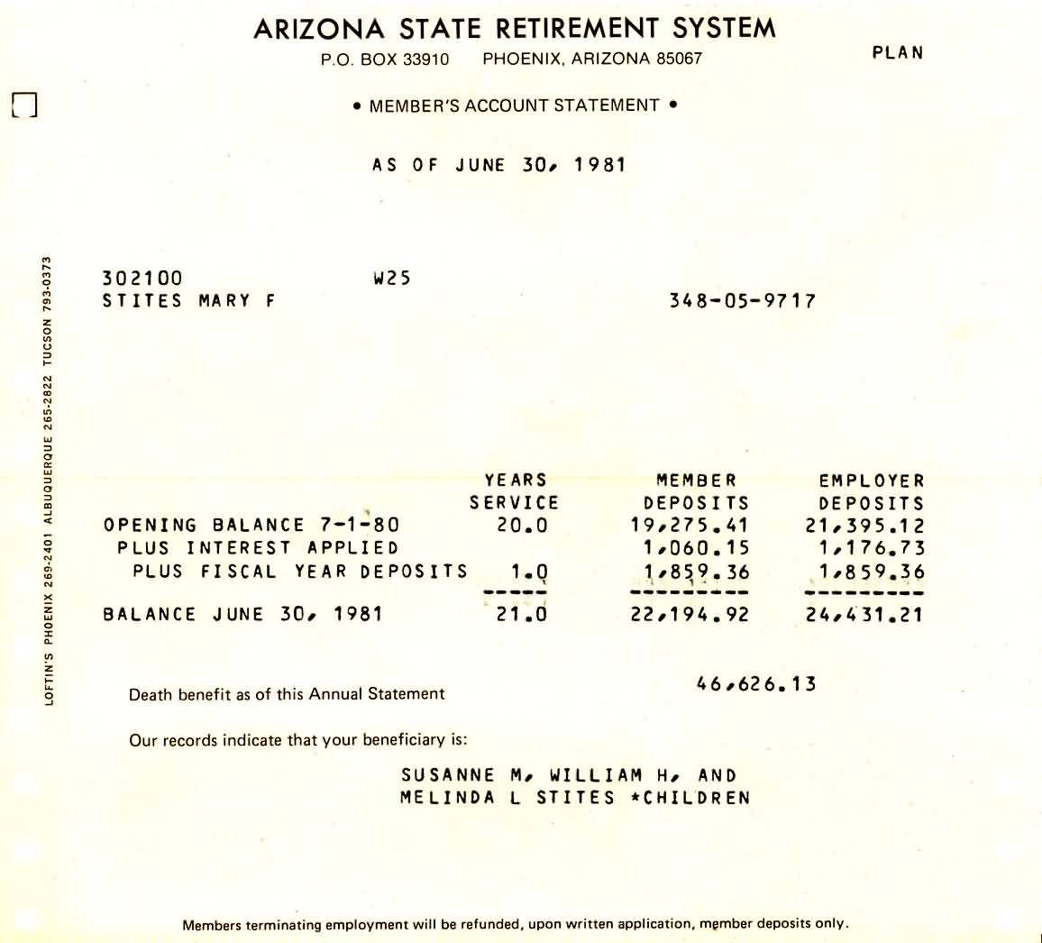 Arizona Retirement System Statement - 1981