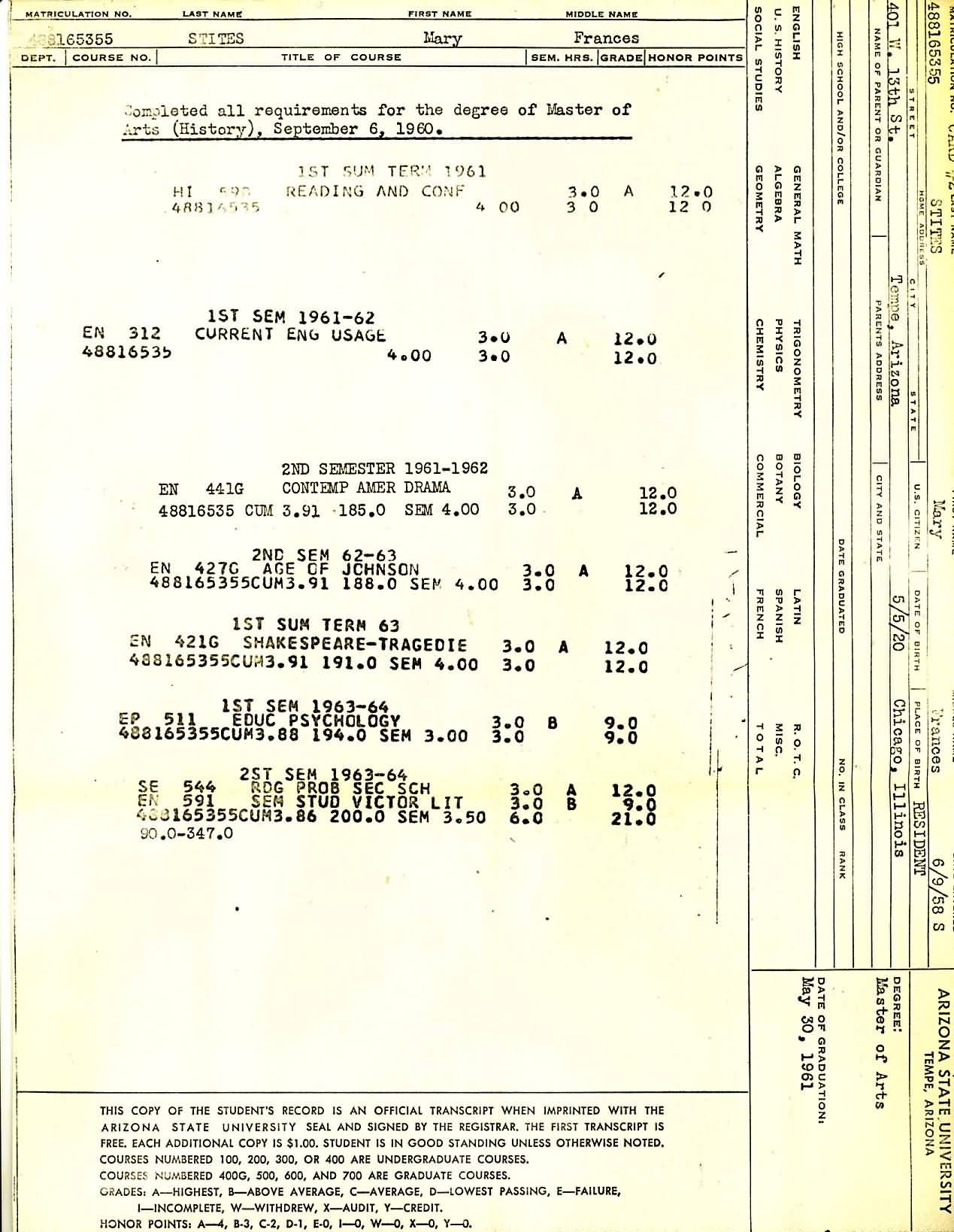 ASU Transcript - 4 pages
